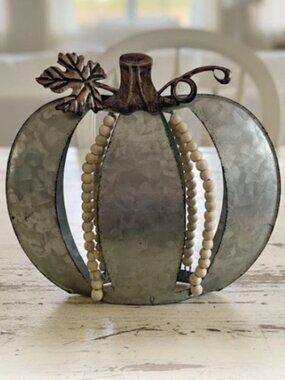 Silver Distressed Fall Pumpkin Autumn Decoration Kitchen Accent Thanksgiving